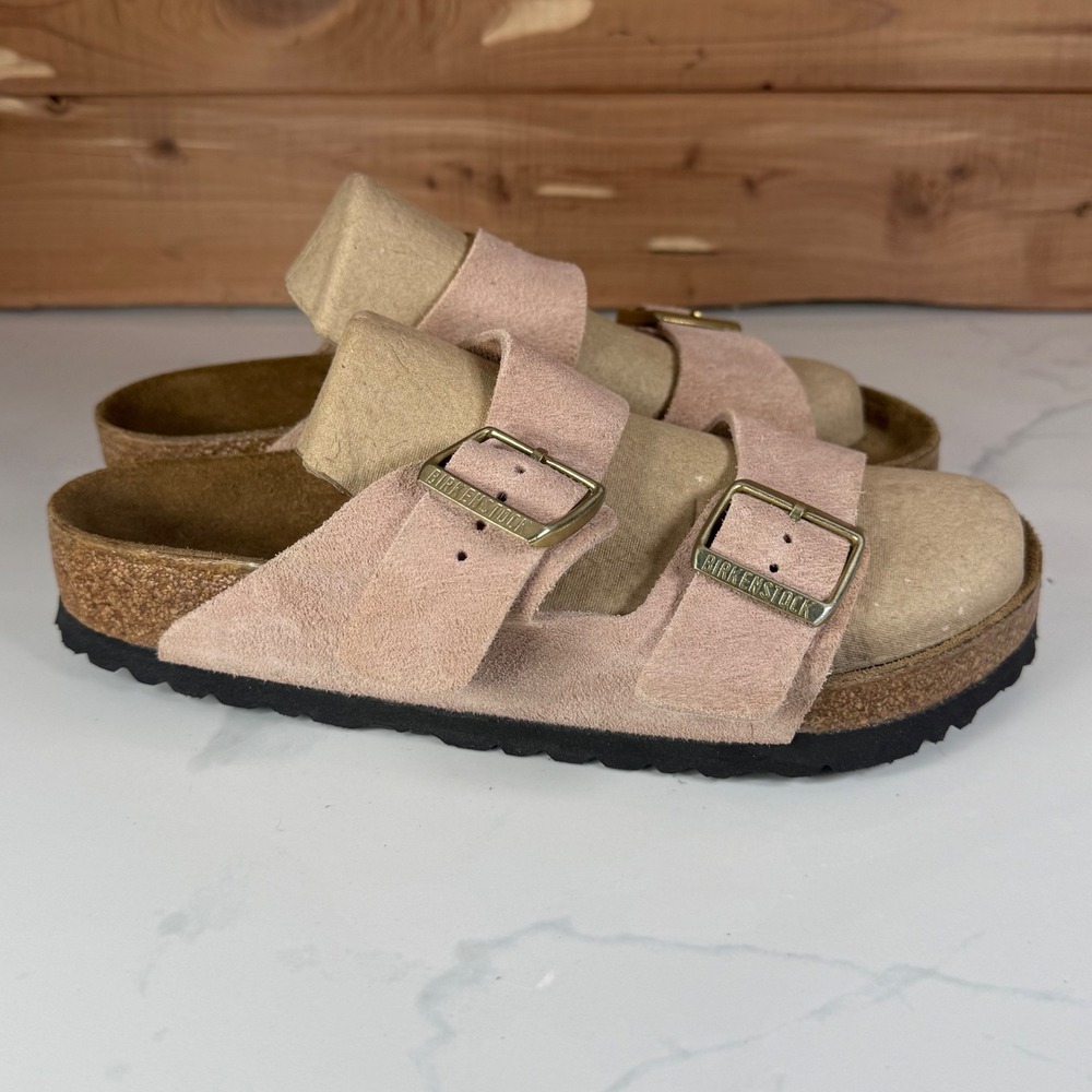 Birkenstock Arizona Suede Leather Sandals Pink Rose Womens 39 EU - 8/ 8.5 - Picture 4 of 15